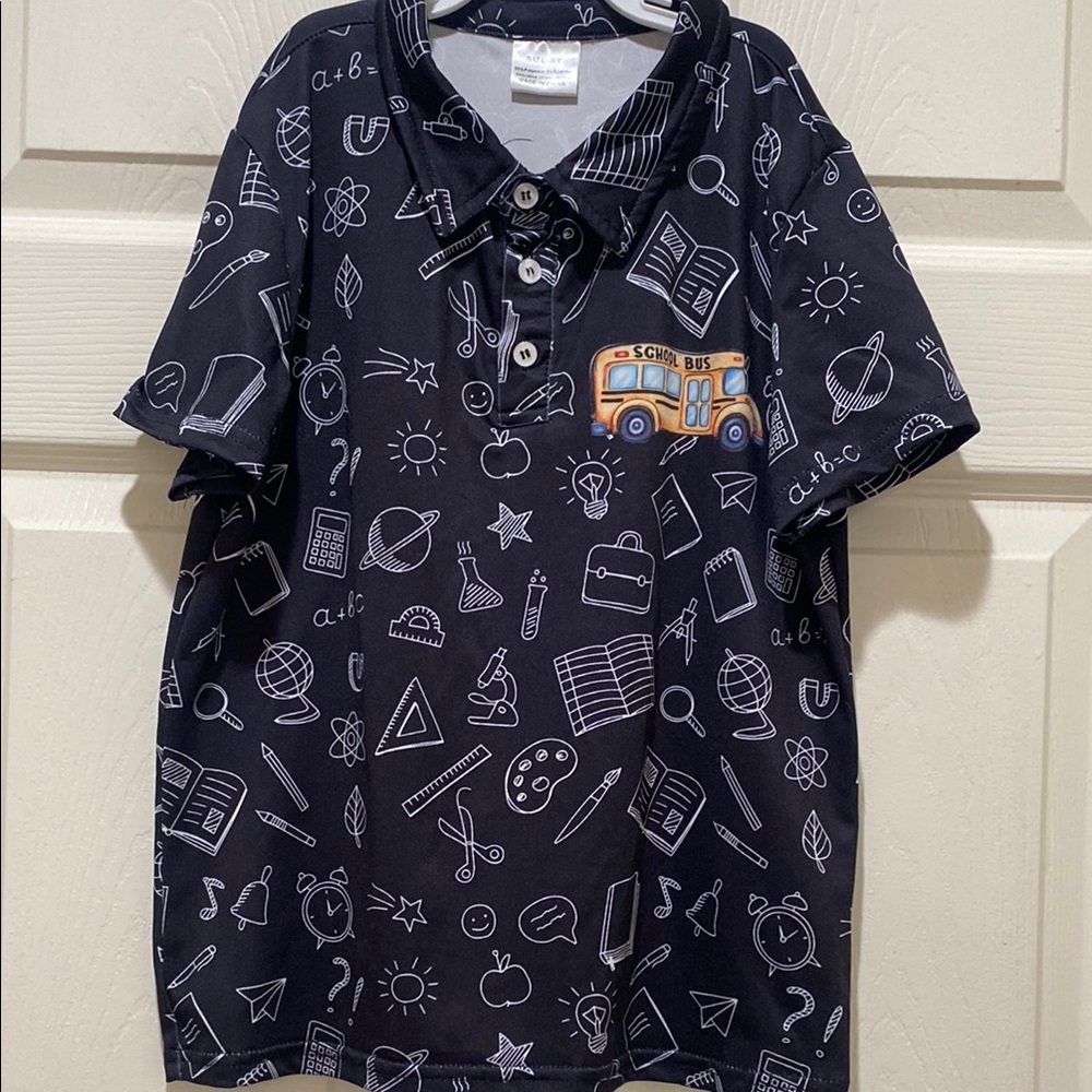 Kids Black School Bus Graphic Shirt